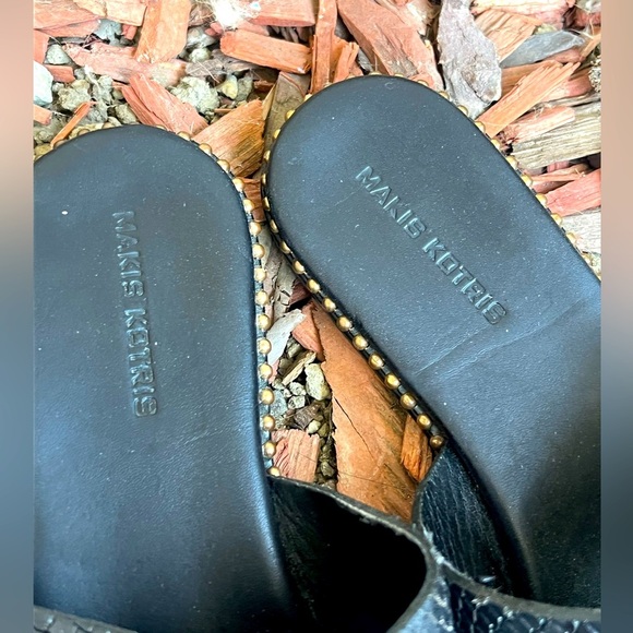 EUC Makis Kotris Greek black snakeskin H sandal gold studs 38 - Picture 3 of 5